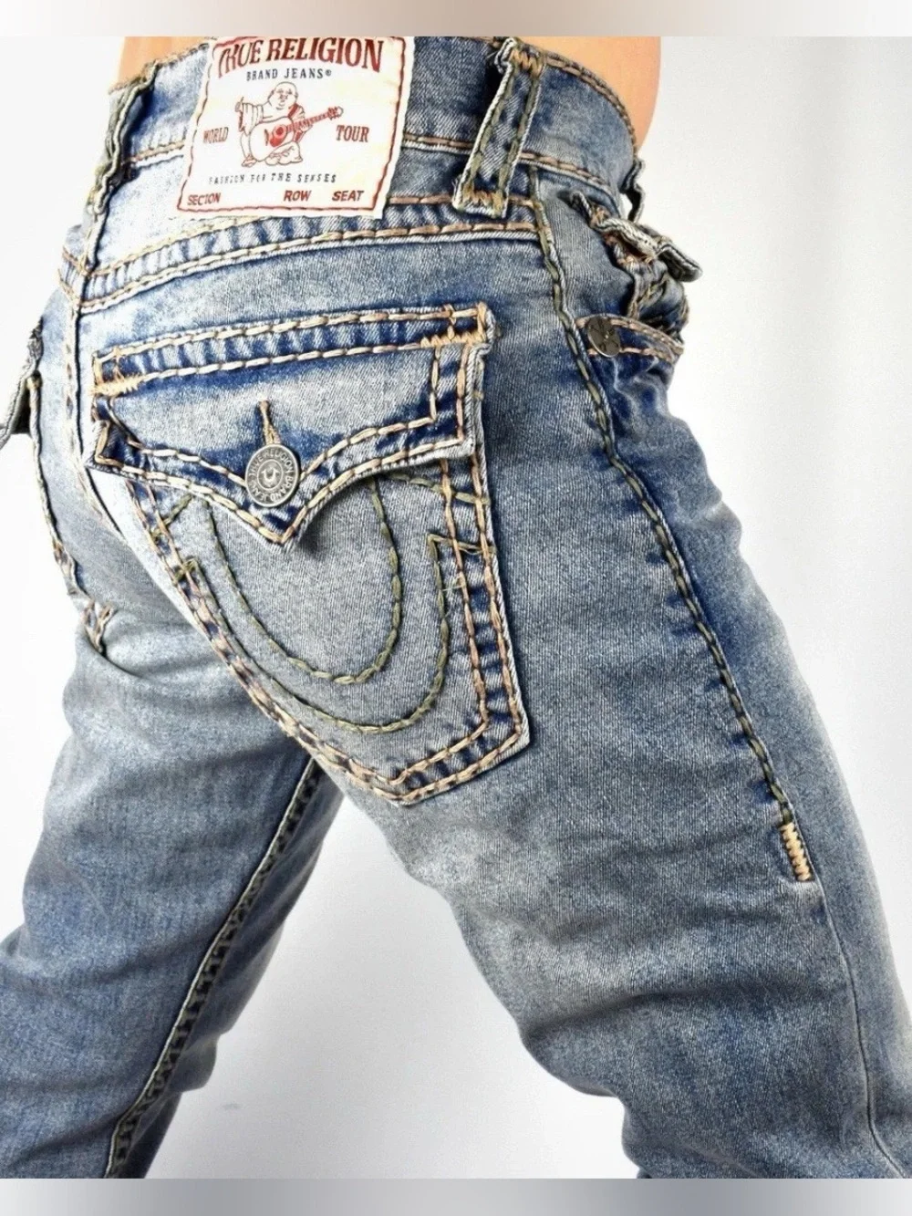 True Religion Ricky Jeans Super T Straight 36x32 Men's Relaxed Thick Stitching